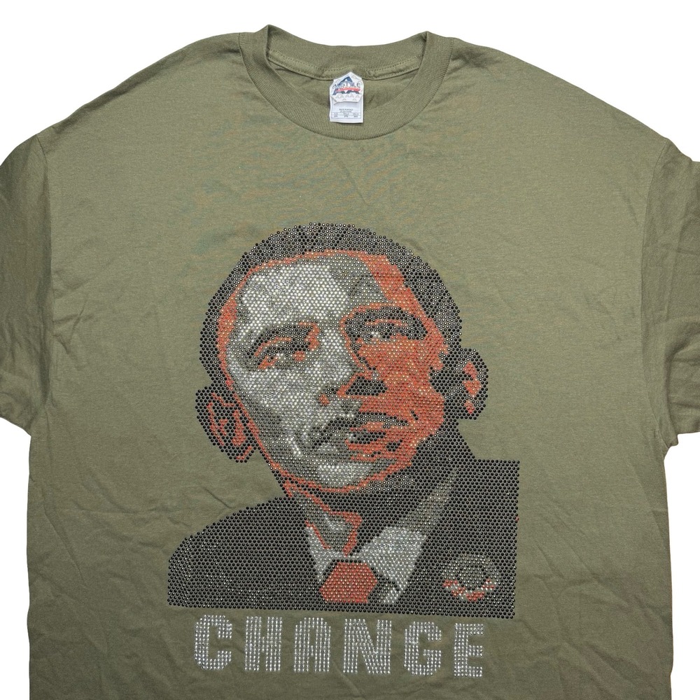 2000s President Barack Obama Change bedazzled‎ rhinestone shirt
